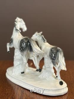 Vintage Carl Scheidig Grafenthal Porcelain Group Of Running Horses Figurine