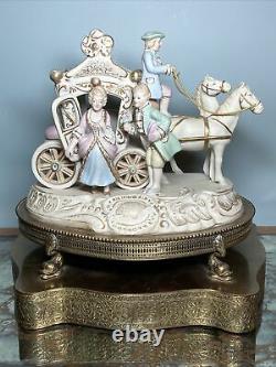 Vintage Carriage Horse Victorian Couple Figurine Dresden Style Brass Dolphin 11