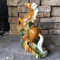 Vintage Ceramic Horse Figurine Porcelain Statue Tricolor Pottery Large Tang Rare