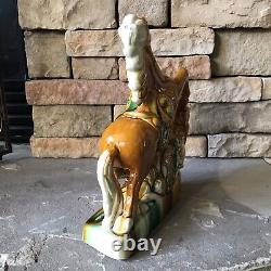 Vintage Ceramic Horse Figurine Porcelain Statue Tricolor Pottery Large Tang Rare