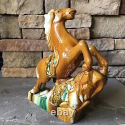 Vintage Ceramic Horse Figurine Porcelain Statue Tricolor Pottery Large Tang Rare