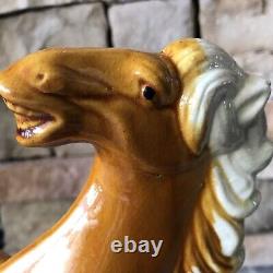 Vintage Ceramic Horse Figurine Porcelain Statue Tricolor Pottery Large Tang Rare