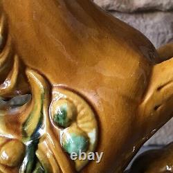 Vintage Ceramic Horse Figurine Porcelain Statue Tricolor Pottery Large Tang Rare