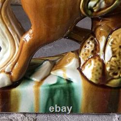 Vintage Ceramic Horse Figurine Porcelain Statue Tricolor Pottery Large Tang Rare