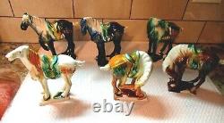 Vintage Ceramic Tang Horse Figures Tri-Color Glazed lot 6 Wonderful Condition