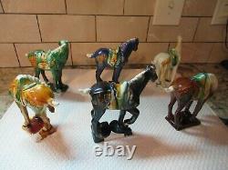 Vintage Ceramic Tang Horse Figures Tri-Color Glazed lot 6 Wonderful Condition