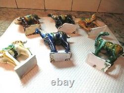 Vintage Ceramic Tang Horse Figures Tri-Color Glazed lot 6 Wonderful Condition