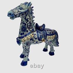 Vintage Chinese Floral Glazed Porcelain Horse Statue Gold Leaf