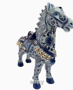 Vintage Chinese Floral Glazed Porcelain Horse Statue Gold Leaf