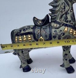 Vintage Chinese Floral Glazed Porcelain Horse Statue Gold Leaf