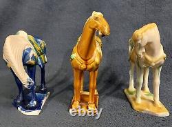 Vintage Chinese Tang Dynasty Sancai Glaze Porcelain War Horse Figurines Lot