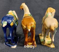 Vintage Chinese Tang Dynasty Sancai Glaze Porcelain War Horse Figurines Lot