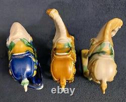 Vintage Chinese Tang Dynasty Sancai Glaze Porcelain War Horse Figurines Lot