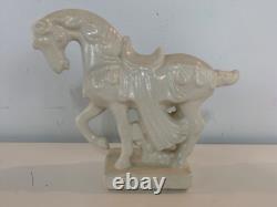 Vintage Chinese Tang Dynasty Style White Ceramic Horse Figurine