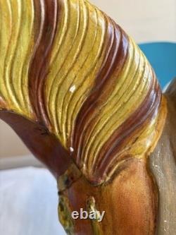 Vintage Chinese Tang Style Sancai Glazed Ceramic Horse Figurine War Horse