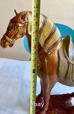 Vintage Chinese Tang Style Sancai Glazed Ceramic Horse Figurine War Horse