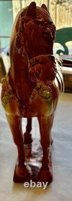 Vintage Chinese Tang Style Sancai Glazed Ceramic Horse Figurine War Horse
