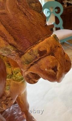 Vintage Chinese Tang Style Sancai Glazed Ceramic Horse Figurine War Horse