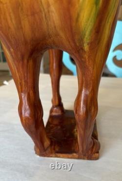 Vintage Chinese Tang Style Sancai Glazed Ceramic Horse Figurine War Horse