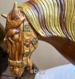 Vintage Chinese Tang Style Sancai Glazed Ceramic Horse Figurine War Horse
