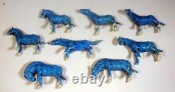 Vintage Chinese turquoise porcelain horses full set of 8 circa 1950 -70 unused