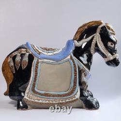 Vintage Chinoiserie Ceramic Glossy Glaze Ceramic Horse Sculpture Centerpiece 17