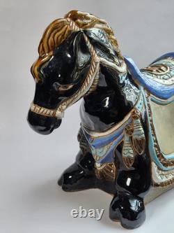 Vintage Chinoiserie Ceramic Glossy Glaze Ceramic Horse Sculpture Centerpiece 17