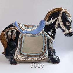 Vintage Chinoiserie Ceramic Glossy Glaze Ceramic Horse Sculpture Centerpiece 17
