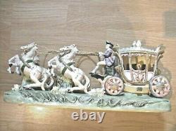 Vintage Collectible Porcelain Ceramic 4 Horses Pulling Nice Wagon