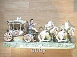 Vintage Collectible Porcelain Ceramic 4 Horses Pulling Nice Wagon