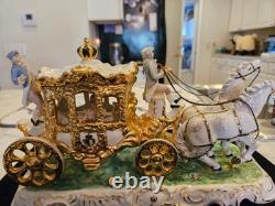 Vintage Dresden Capodimonte Porcelain Horse Carriage with Passenger