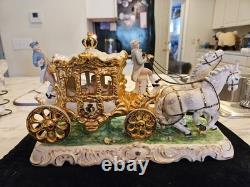 Vintage Dresden Capodimonte Porcelain Horse Carriage with Passenger