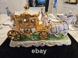 Vintage Dresden Capodimonte Porcelain Horse Carriage with Passenger