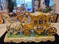 Vintage Dresden Capodimonte Porcelain Horse Carriage with Passenger