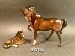 Vintage English Beswick Prancing Stallion and Recumbent Austrian Foal Figurines