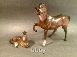 Vintage English Beswick Prancing Stallion and Recumbent Austrian Foal Figurines