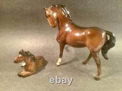 Vintage English Beswick Prancing Stallion and Recumbent Austrian Foal Figurines