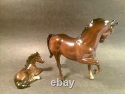 Vintage English Beswick Prancing Stallion and Recumbent Austrian Foal Figurines