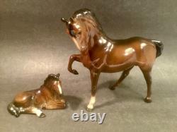 Vintage English Beswick Prancing Stallion and Recumbent Austrian Foal Figurines