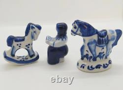 Vintage Figures Horse, Rocking Horse, Girl Book Painted? Porcelain 1990 Nice