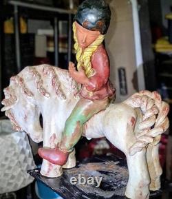 Vintage Folk Art Ceramic Figurine Horse Rider
