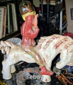 Vintage Folk Art Ceramic Figurine Horse Rider