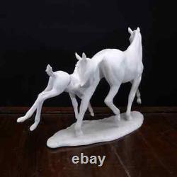 Vintage German Kaiser White Bisque Porcelain Mare & Foal Figure Marked