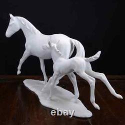 Vintage German Kaiser White Bisque Porcelain Mare & Foal Figure Marked