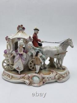 Vintage German Porcelain Cinderella Coach Carriage Figurine Horses Rococo Couple