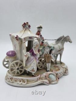 Vintage German Porcelain Cinderella Coach Carriage Figurine Horses Rococo Couple