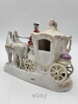 Vintage German Porcelain Cinderella Coach Carriage Figurine Horses Rococo Couple