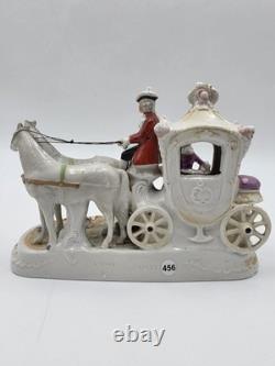 Vintage German Porcelain Cinderella Coach Carriage Figurine Horses Rococo Couple