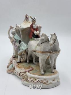 Vintage German Porcelain Cinderella Coach Carriage Figurine Horses Rococo Couple