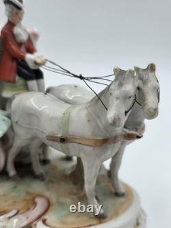 Vintage German Porcelain Cinderella Coach Carriage Figurine Horses Rococo Couple
